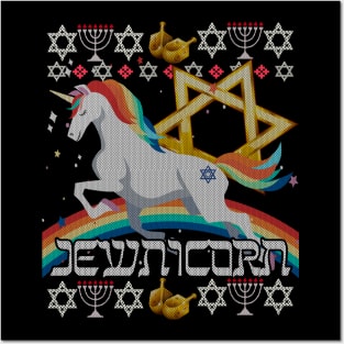 Jewnicorn Unicorn Ugly Hanukkah Chanukah - Funny Jewish Posters and Art
